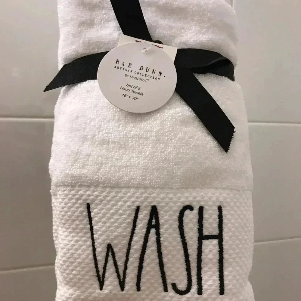 NWT Rae Dunn Wash White Hand Towels Set of 2